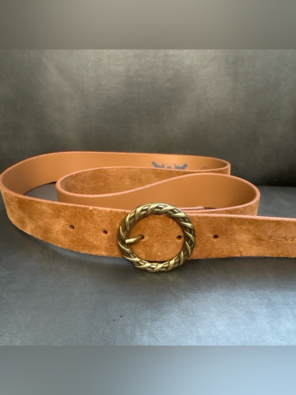 Levi's Tan Suede Belt with Braided Brass Round Buckle